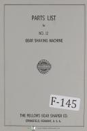 Fellows-Fellows No. 12 Gear Shaping Machine Parts Lists Manual Year (1959)-No. 12-01